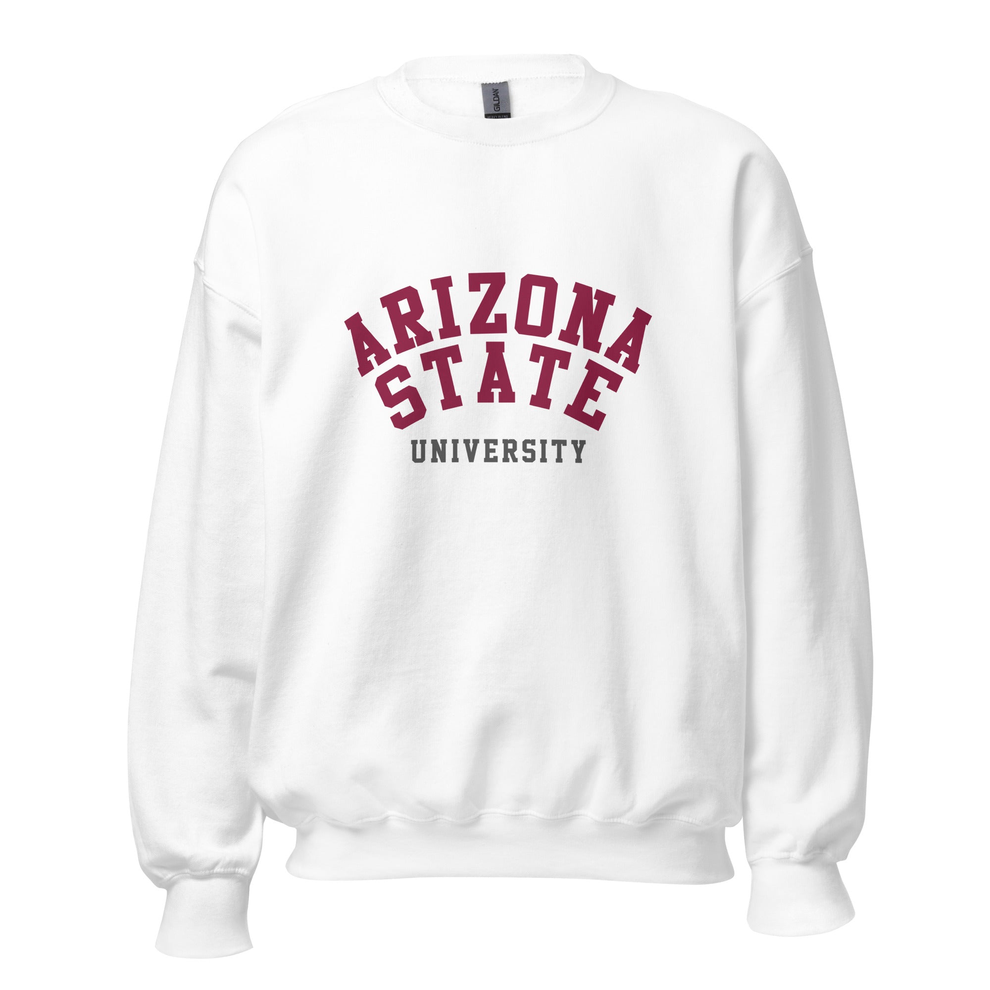 Unisex sweatshirt featuring Arizona State University name and branding in maroon and gold