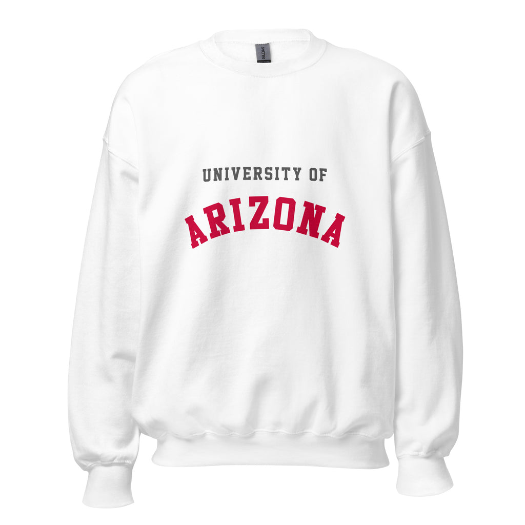 Unisex sweatshirt featuring University of Arizona name and branding in cardinal and navy