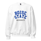 Unisex sweatshirt featuring Boise State University name and branding in blue and orange