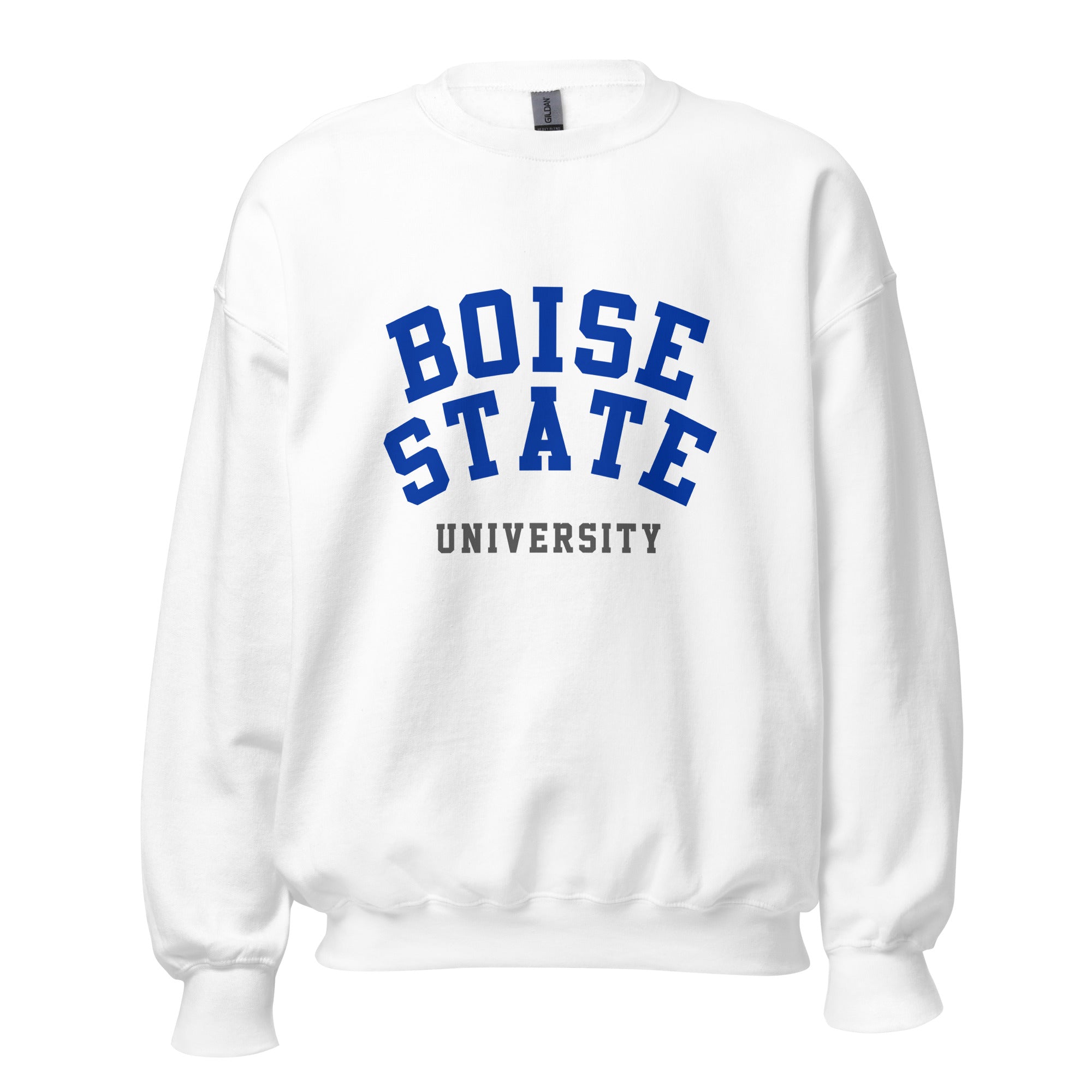 Unisex sweatshirt featuring Boise State University name and branding in blue and orange