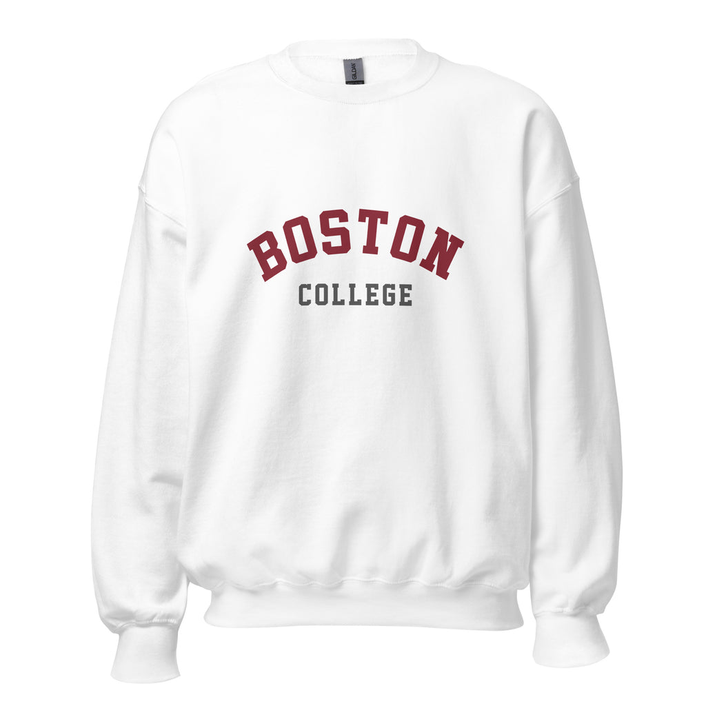 Unisex sweatshirt featuring Boston College name and branding in maroon and gold