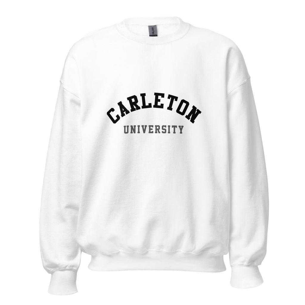 Unisex sweatshirt featuring Carleton University name and branding in red and gold