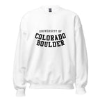 Unisex sweatshirt featuring University of Colorado Boulder name and branding in gold and black