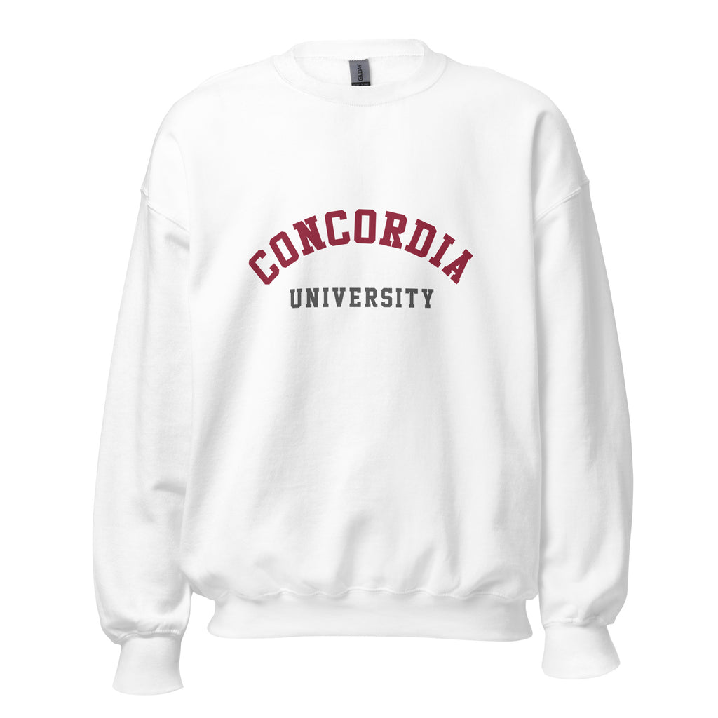 Unisex sweatshirt featuring Concordia University name and branding in burgundy and gold