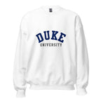 Unisex sweatshirt featuring Duke University name and branding in royal blue and white