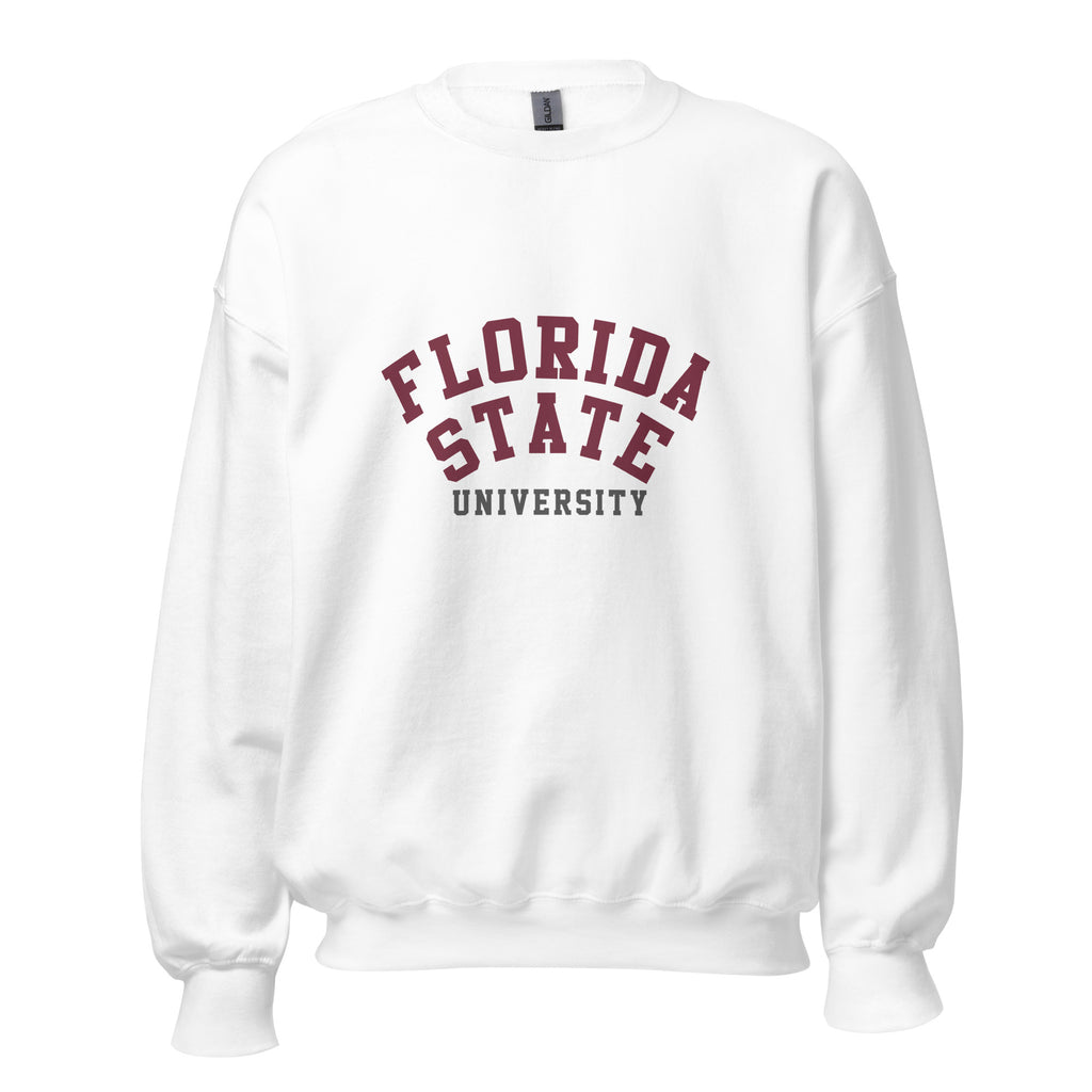 Unisex sweatshirt featuring Florida State University name and branding in garnet and gold