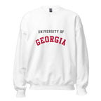 Unisex sweatshirt featuring University of Georgia name and branding in red and black