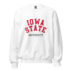 Unisex sweatshirt featuring Iowa State University name and branding in cardinal and gold
