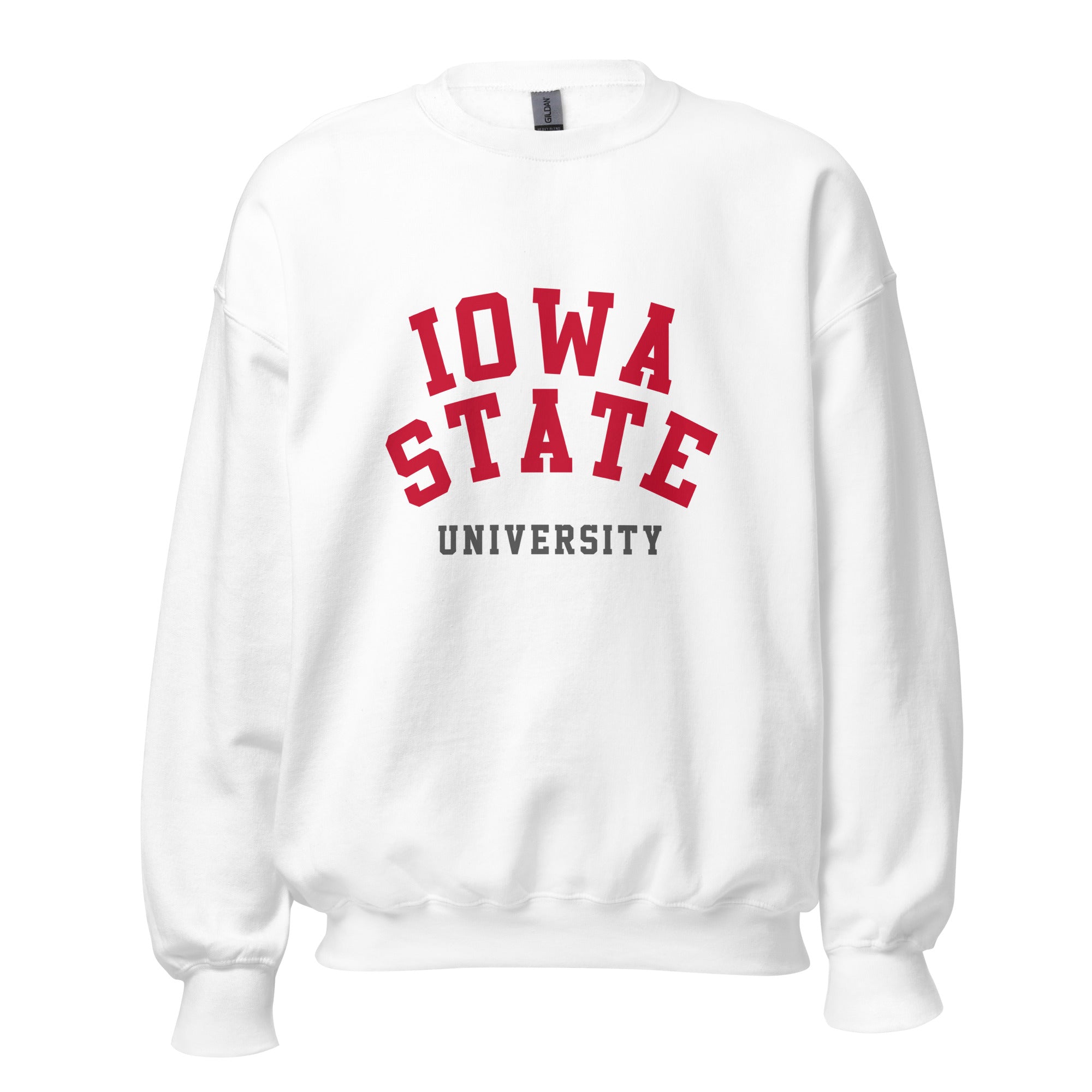 Unisex sweatshirt featuring Iowa State University name and branding in cardinal and gold