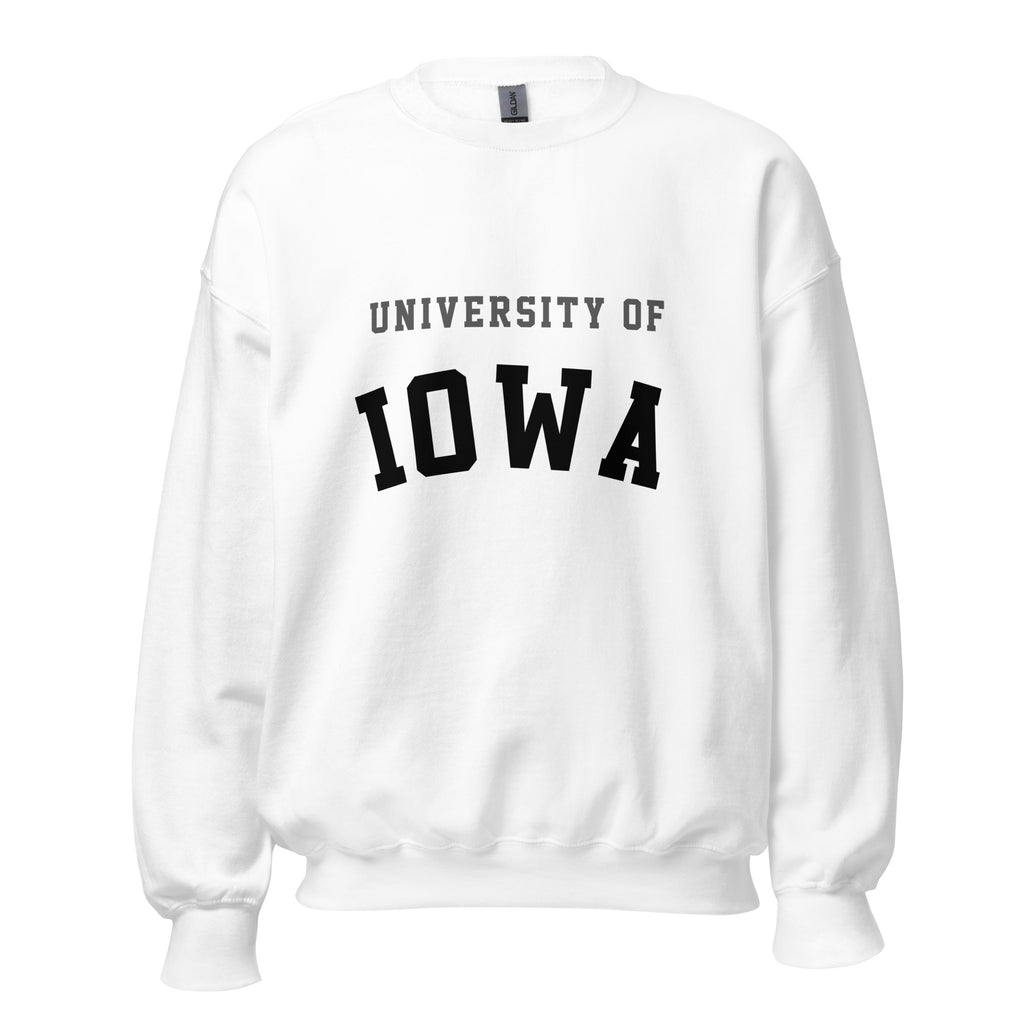 Unisex sweatshirt featuring University of Iowa name and branding in black and gold