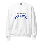 Unisex sweatshirt featuring University of Kentucky name and branding in blue and white