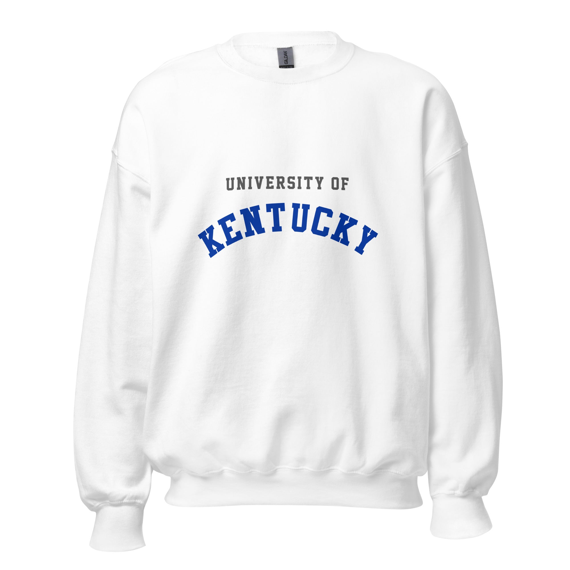 Unisex sweatshirt featuring University of Kentucky name and branding in blue and white