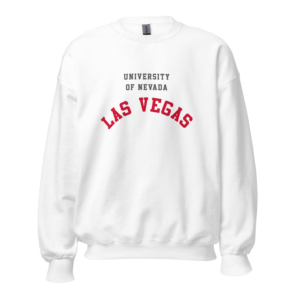 Unisex sweatshirt featuring UNLV name and branding in scarlet and grey