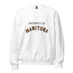 Unisex sweatshirt featuring University of Manitoba name and branding in bison brown and gold