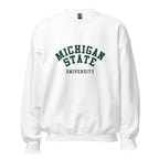 Unisex sweatshirt featuring Michigan State University name and branding in green and white