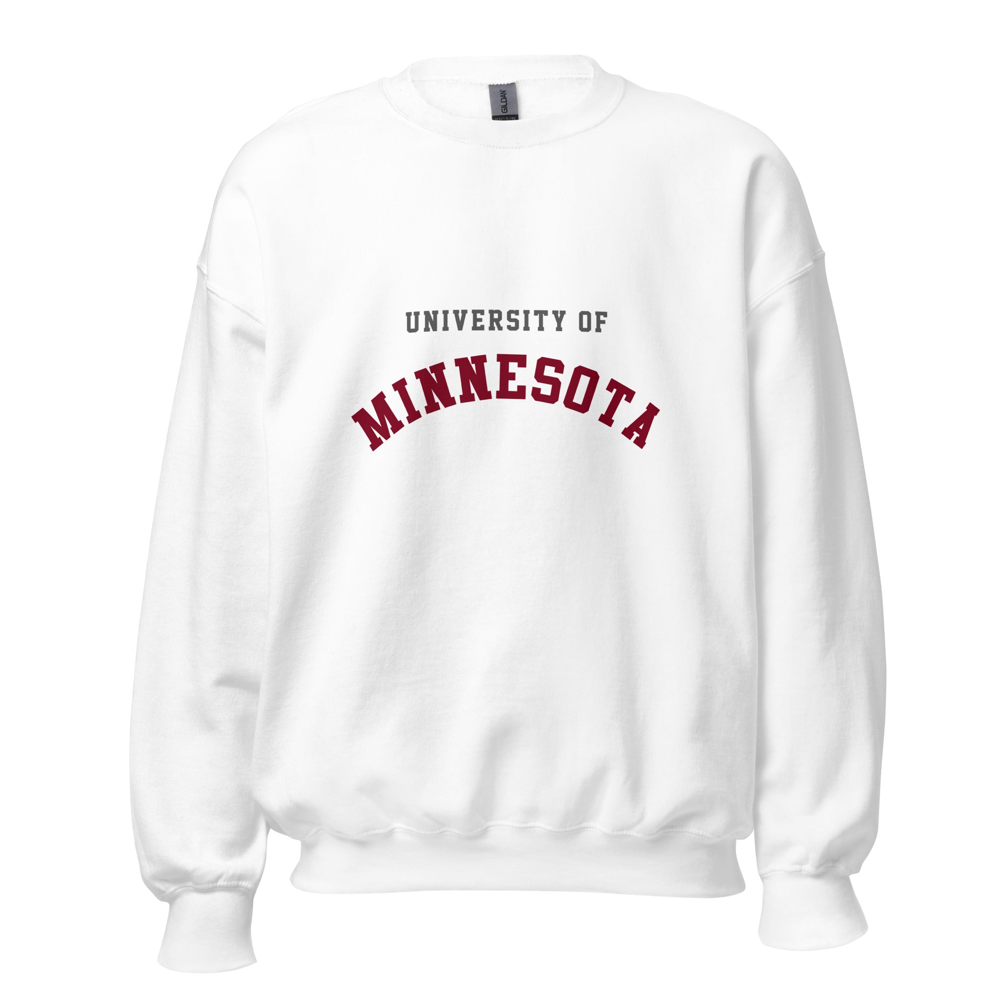 Unisex sweatshirt featuring University of Minnesota name and branding in maroon and gold