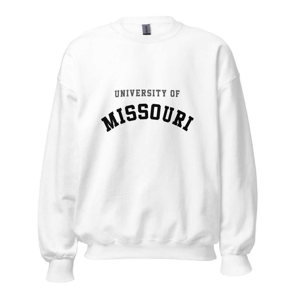 Unisex sweatshirt featuring University of Missouri name and branding in black and gold