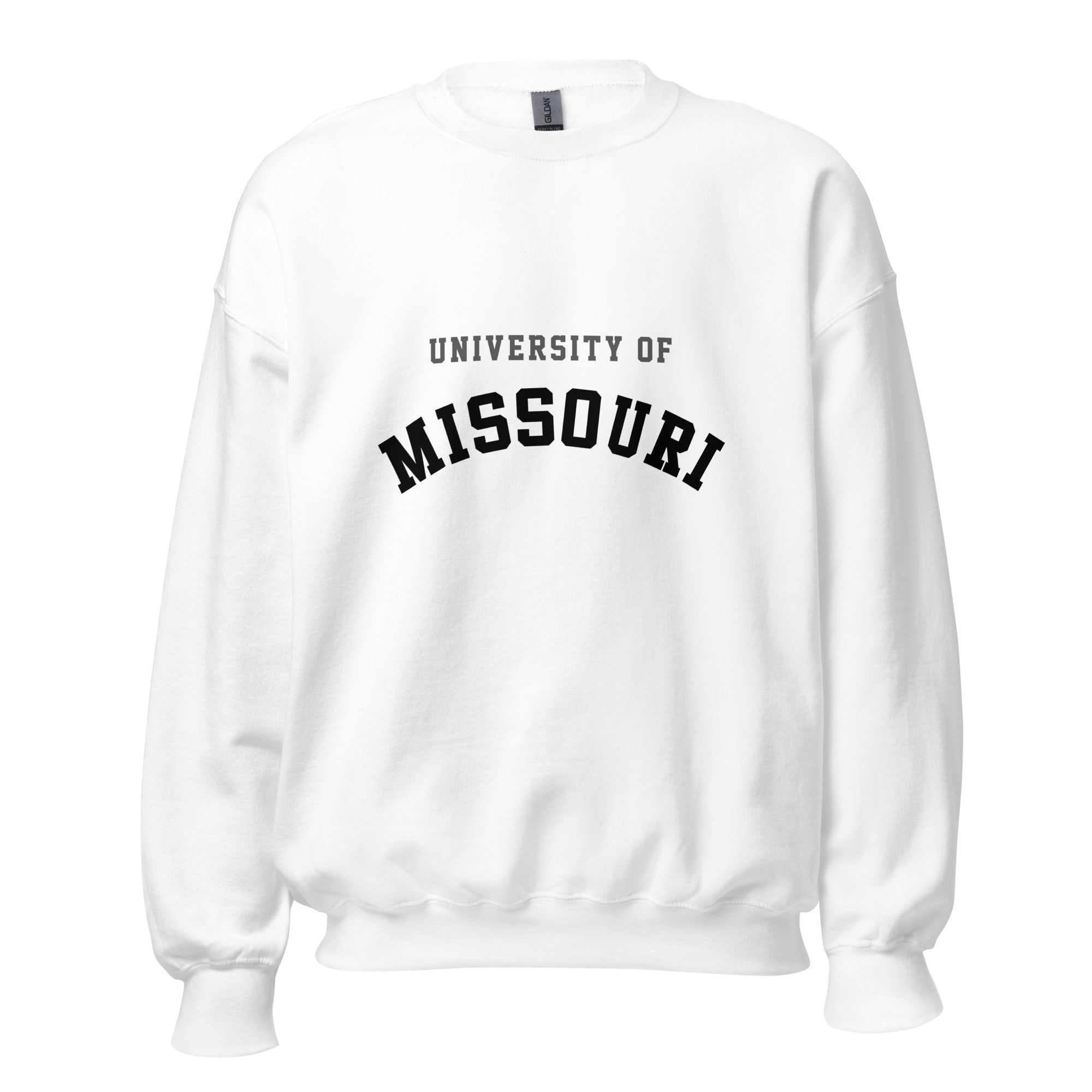 Unisex sweatshirt featuring University of Missouri name and branding in black and gold
