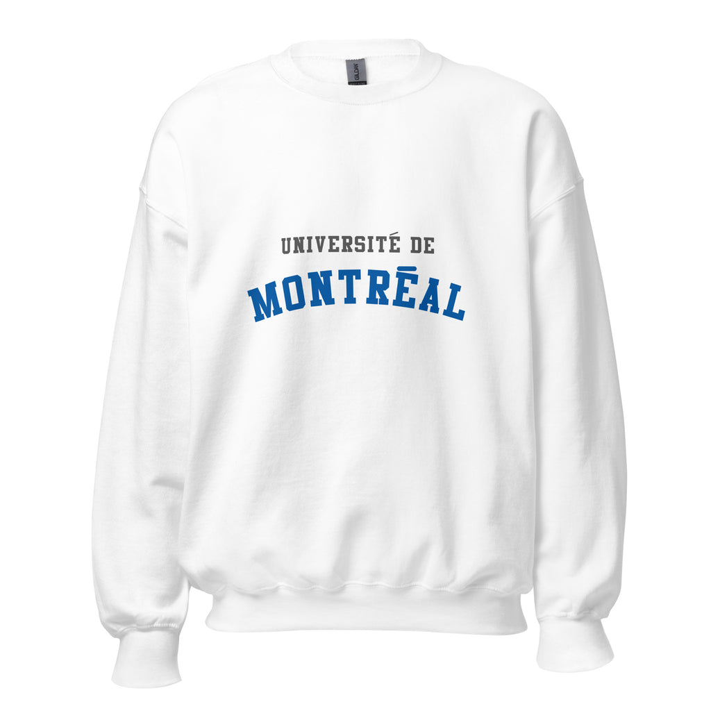 Unisex sweatshirt featuring Université de Montréal name and branding in blue and white
