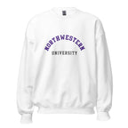 Unisex sweatshirt featuring Northwestern University name and branding in purple and white