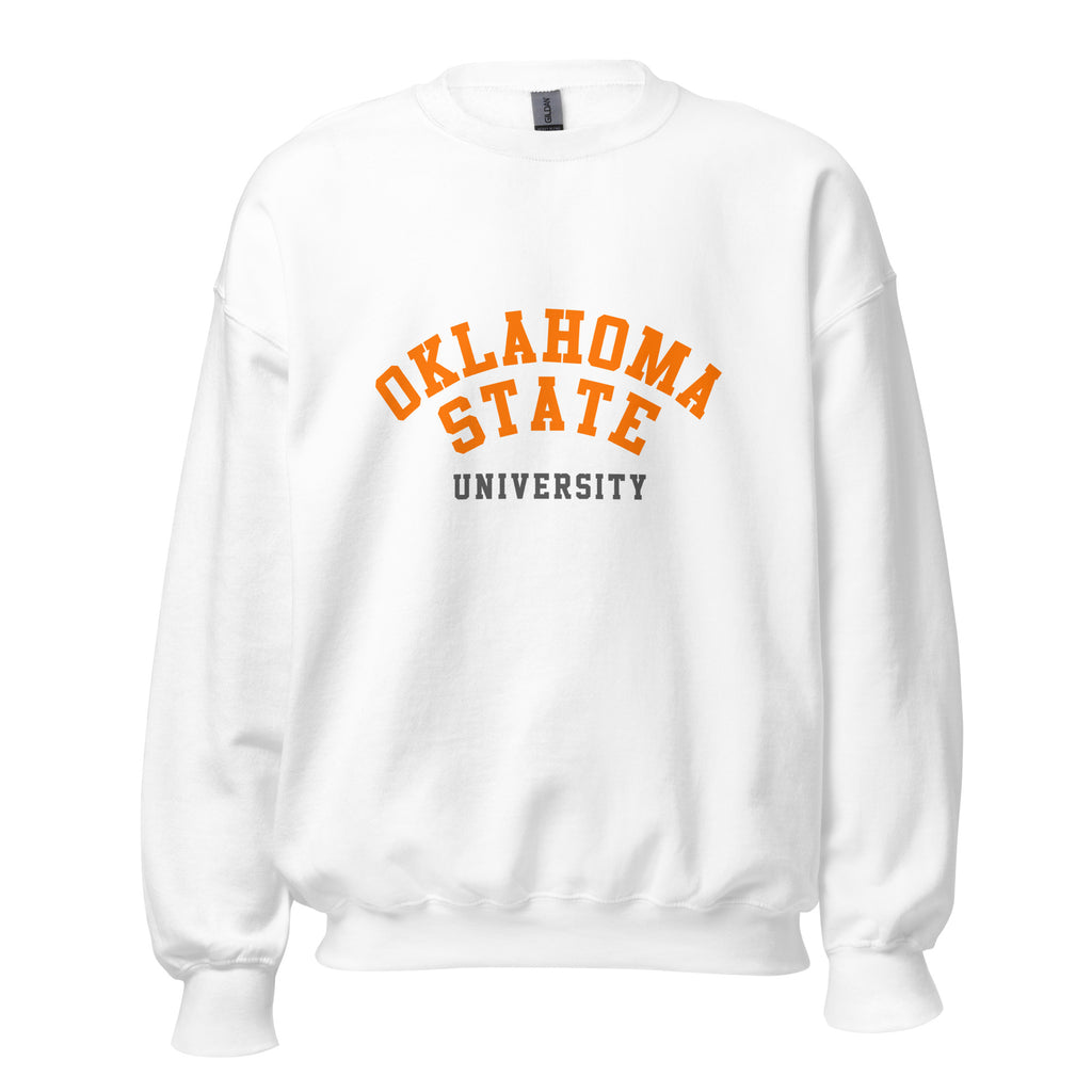 Unisex sweatshirt featuring Oklahoma State University name and branding in orange and black