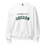 Unisex sweatshirt featuring University of Oregon name and branding in green and yellow