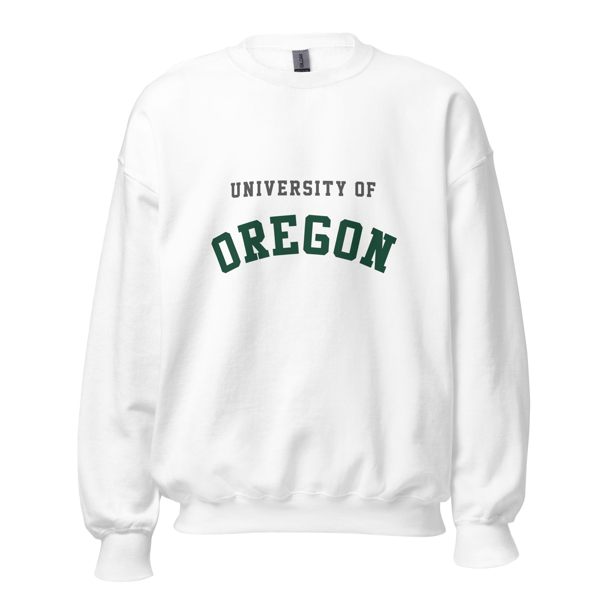 Unisex sweatshirt featuring University of Oregon name and branding in green and yellow