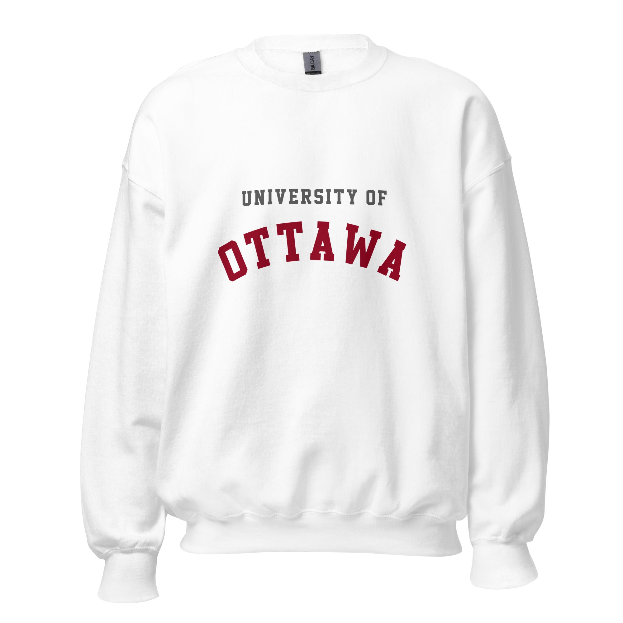 Unisex sweatshirt featuring University of Ottawa name and branding in garnet and grey