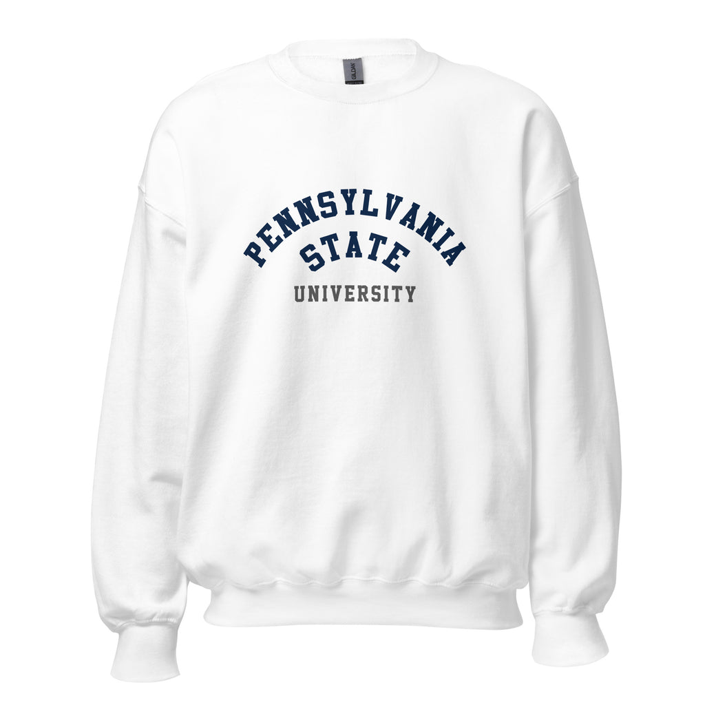 Unisex sweatshirt featuring Penn State University name and branding in navy and white