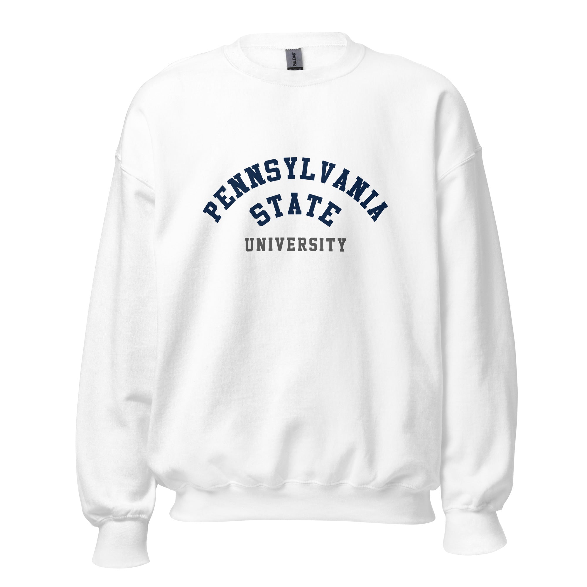 Unisex sweatshirt featuring Penn State University name and branding in navy and white
