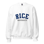 Unisex sweatshirt featuring Rice University name and branding in navy and grey