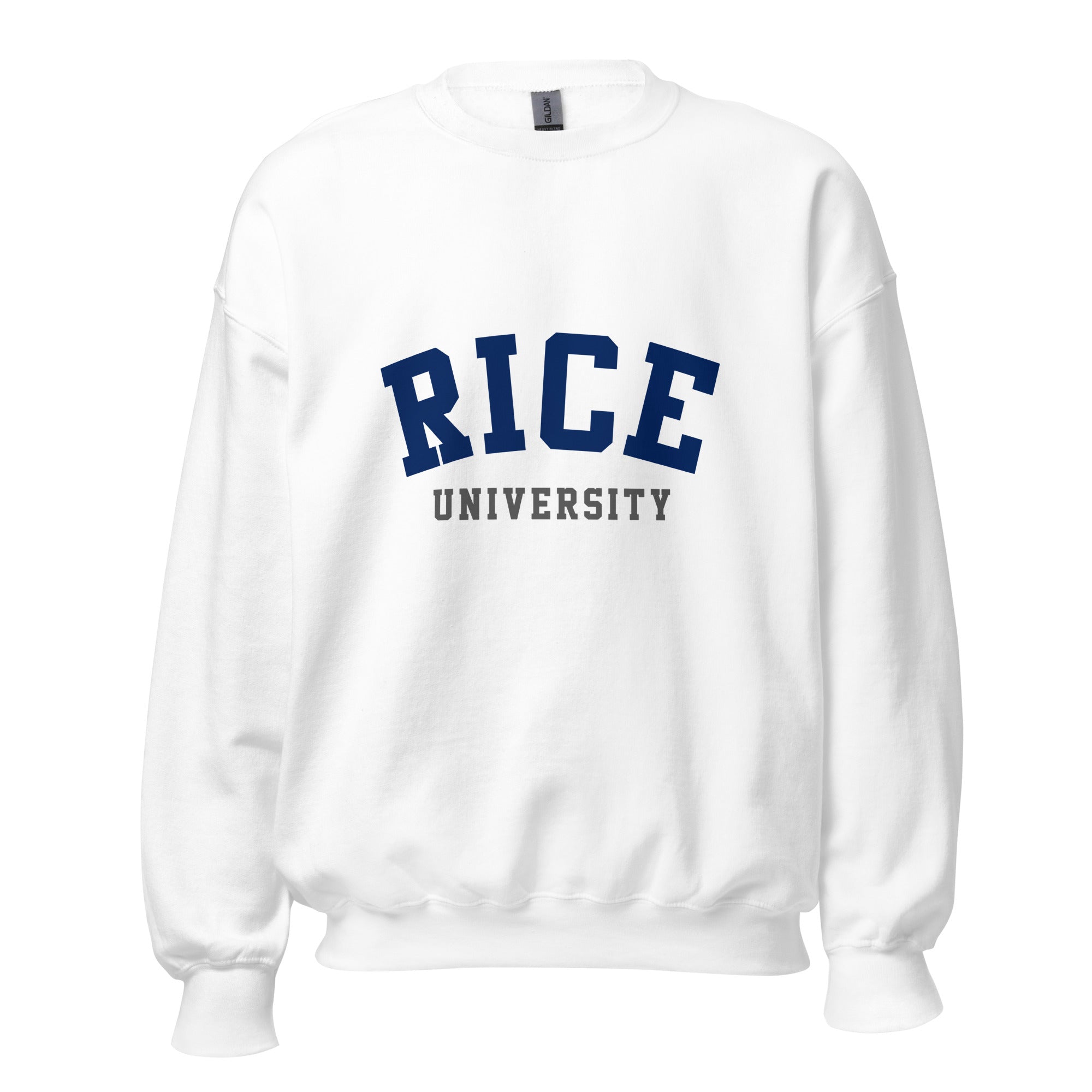 Unisex sweatshirt featuring Rice University name and branding in navy and grey