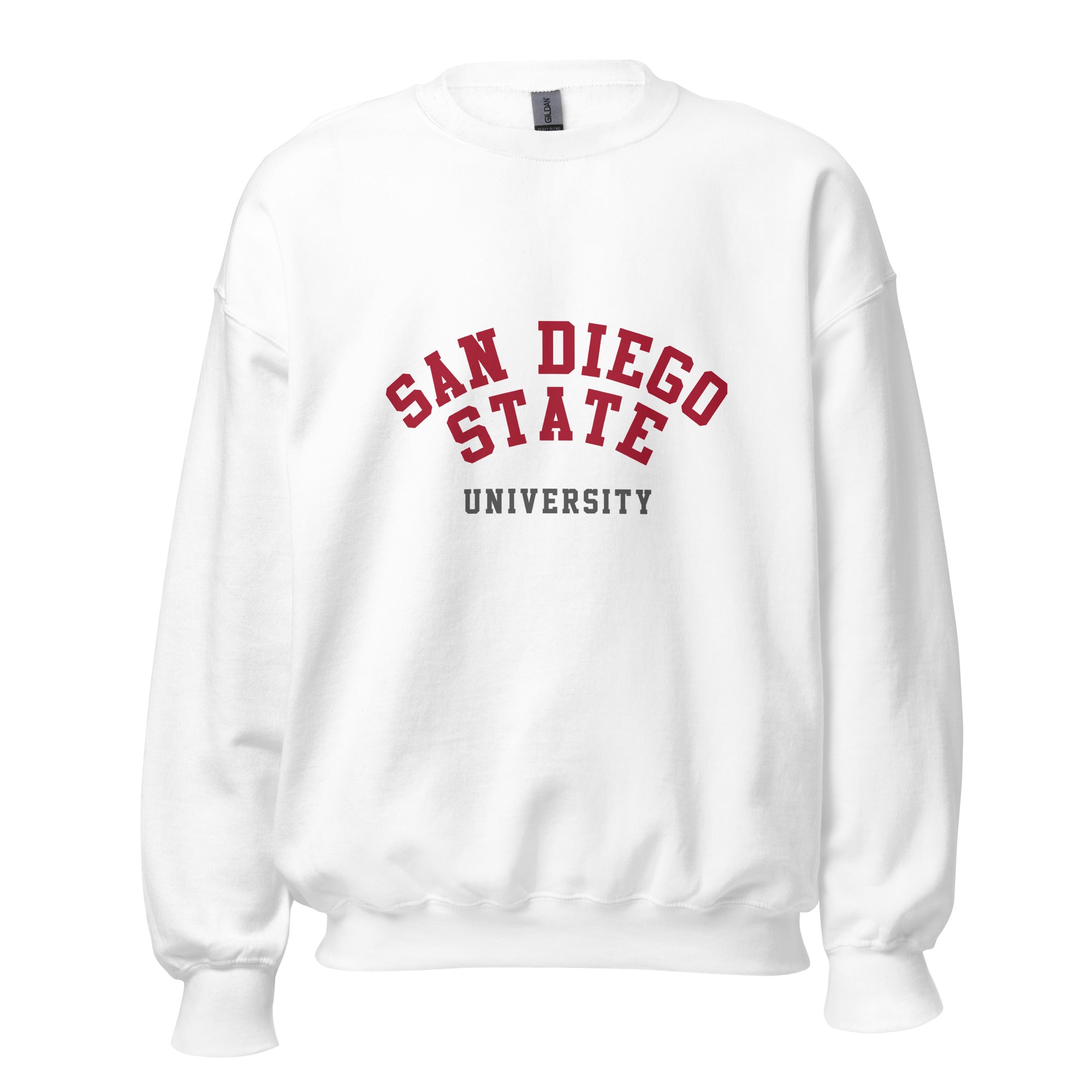 Unisex sweatshirt featuring San Diego State University name and branding in scarlet and black