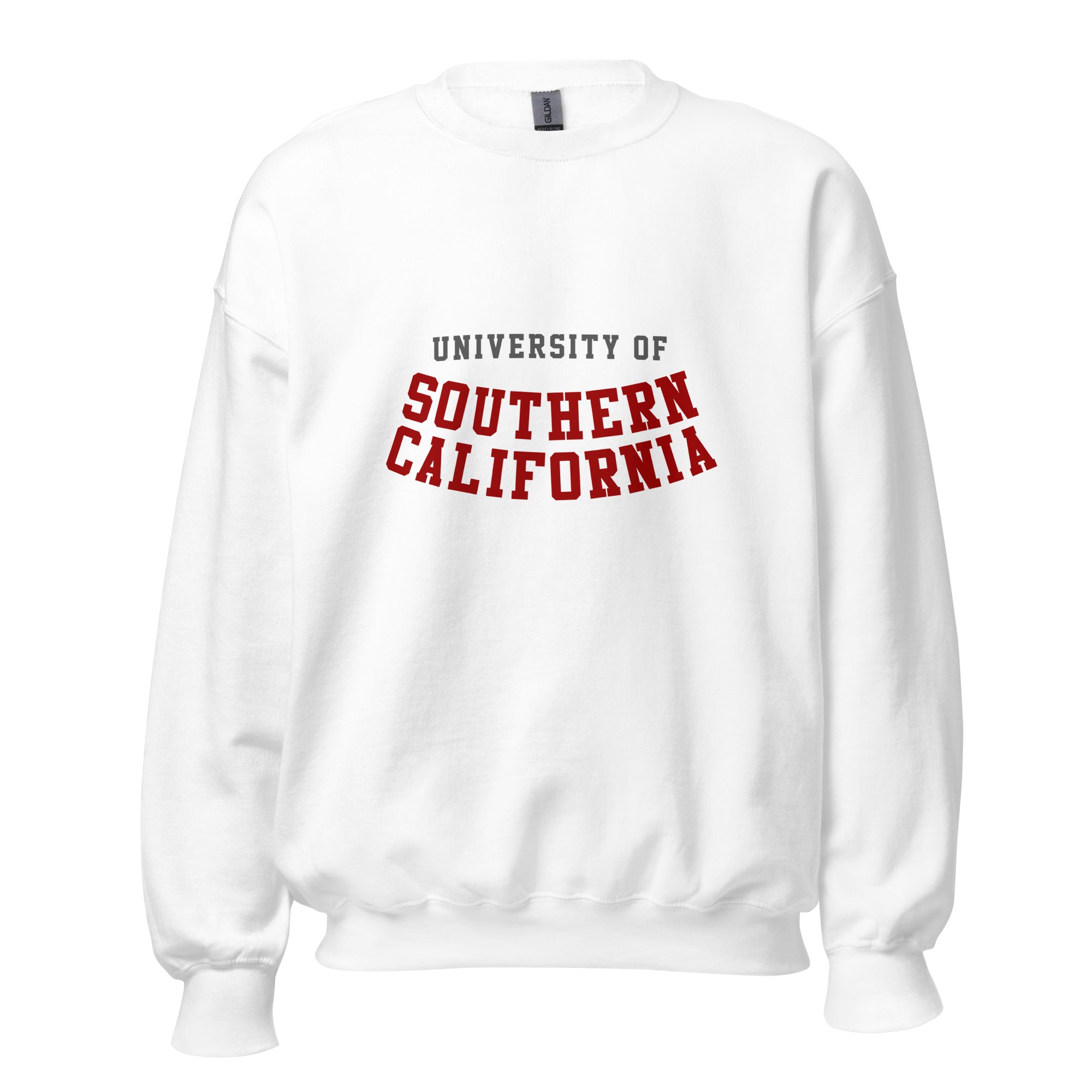 Unisex sweatshirt featuring University of Southern California name and branding in cardinal and gold