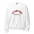 Unisex sweatshirt featuring Stanford University name and branding in cardinal red and white