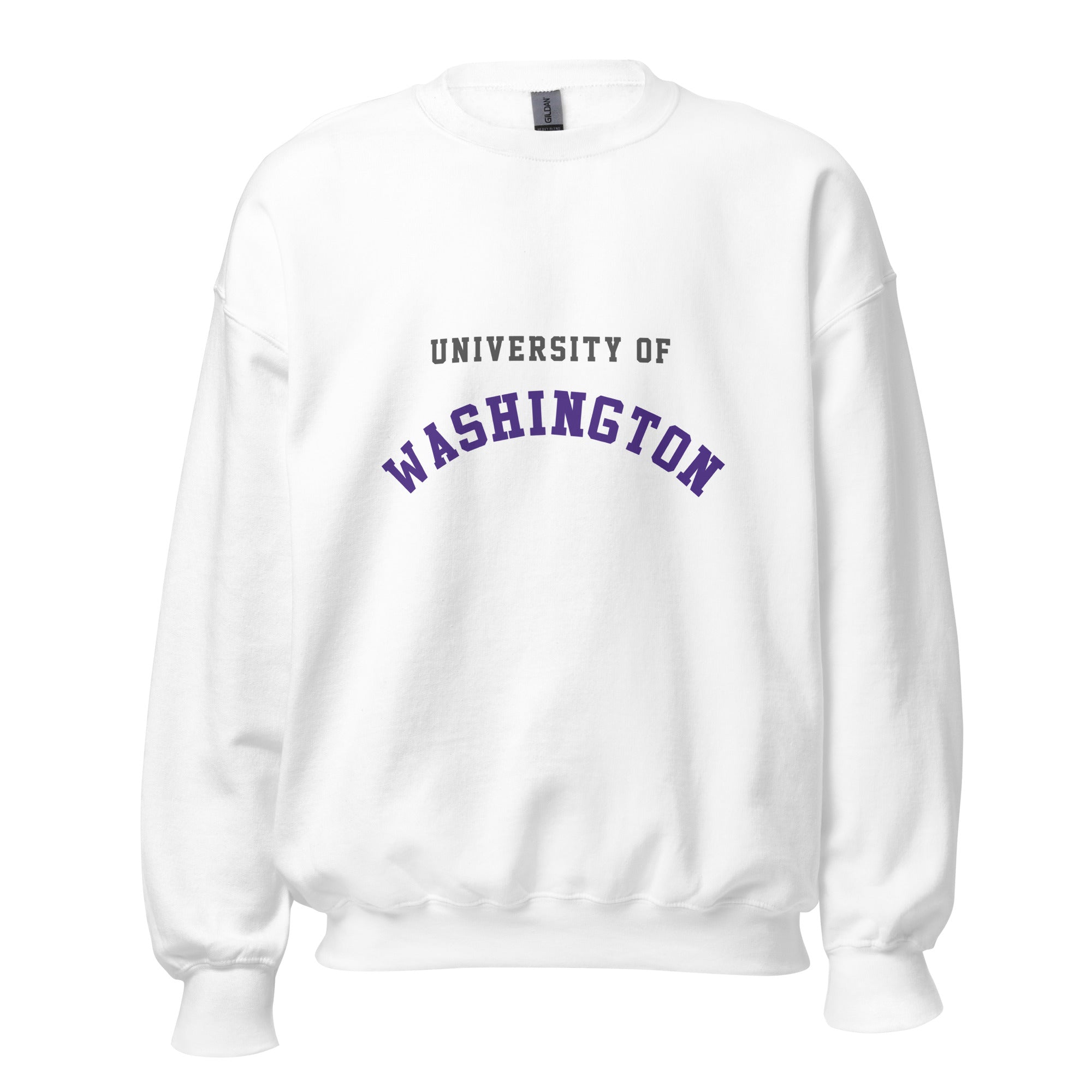 Unisex sweatshirt featuring University of Washington name and branding in purple and gold