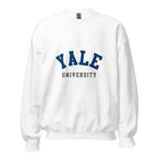 Unisex white sweatshirt featuring Yale University logo printed across the front chest