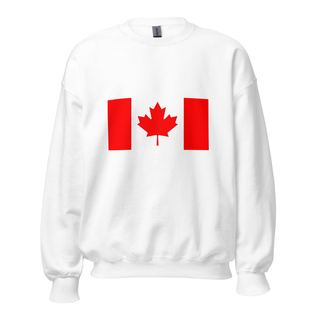 Unisex white sweatshirt featuring Canadian flag design printed across the front chest