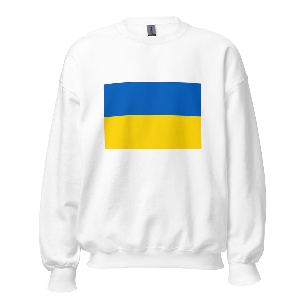 Unisex navy blue sweatshirt featuring Ukrainian flag design printed across the front chest