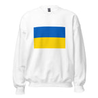 Unisex navy blue sweatshirt featuring Ukrainian flag design printed across the front chest