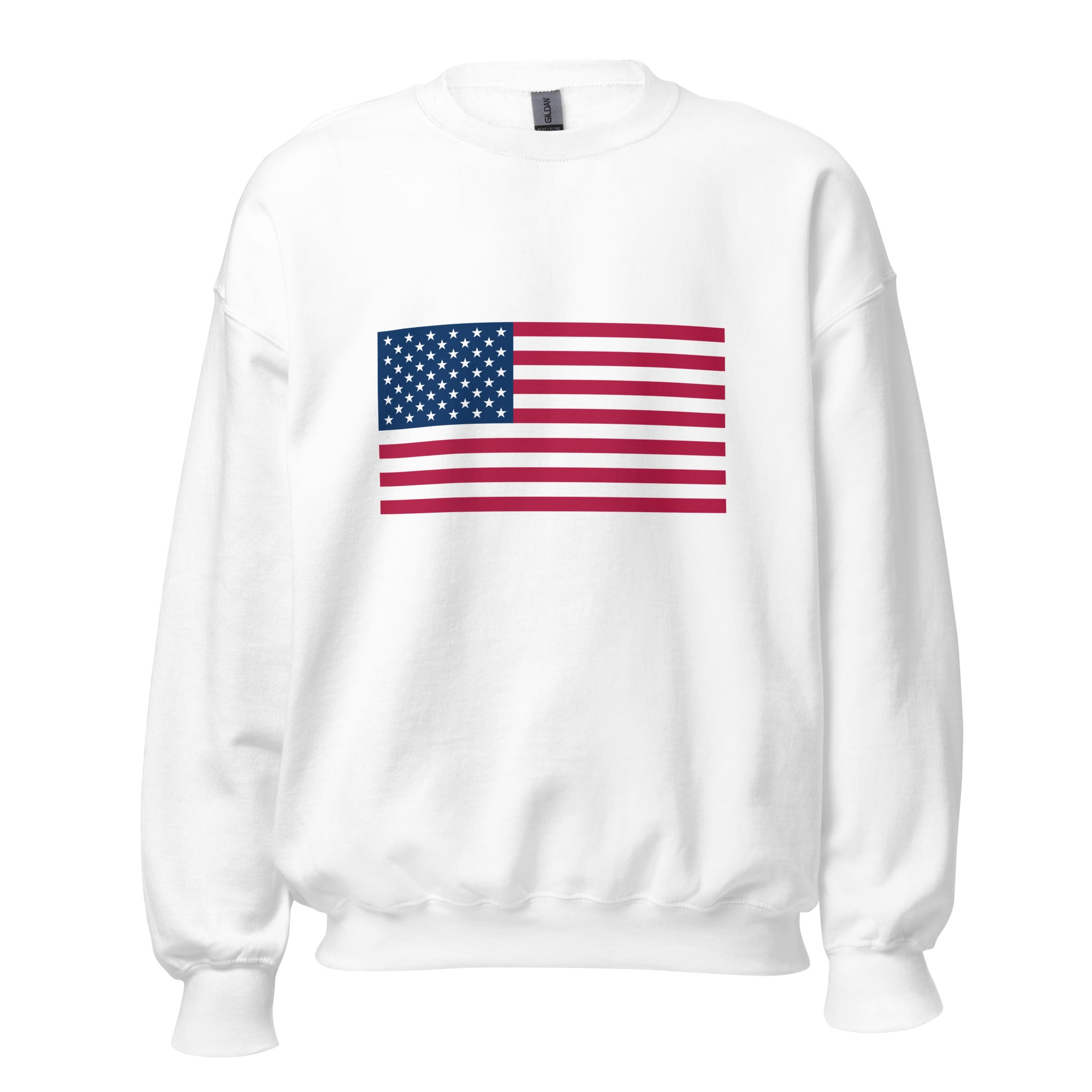 Unisex forest green sweatshirt featuring American flag design printed across the front chest