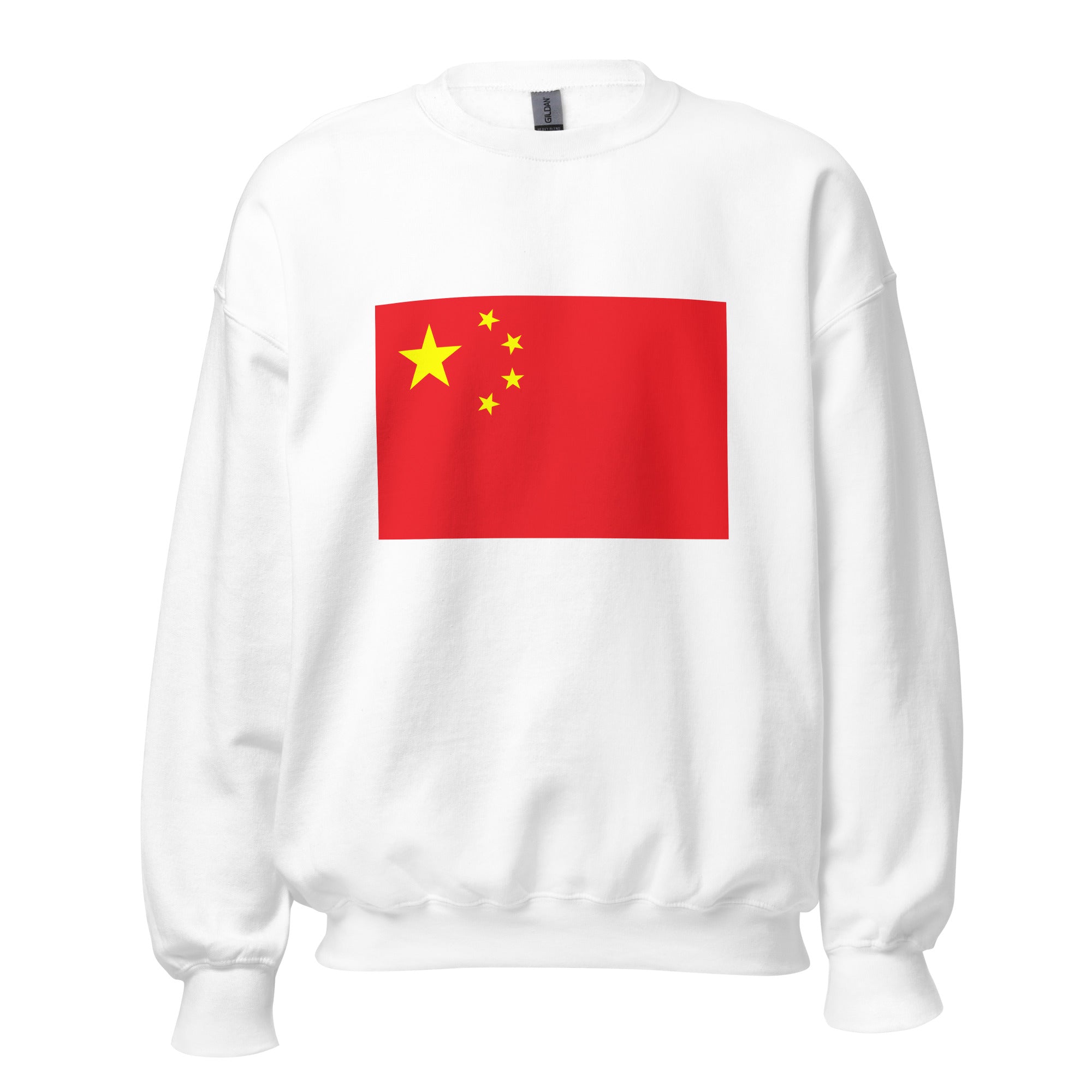 Unisex navy blue sweatshirt featuring Chinese flag design printed across the front chest