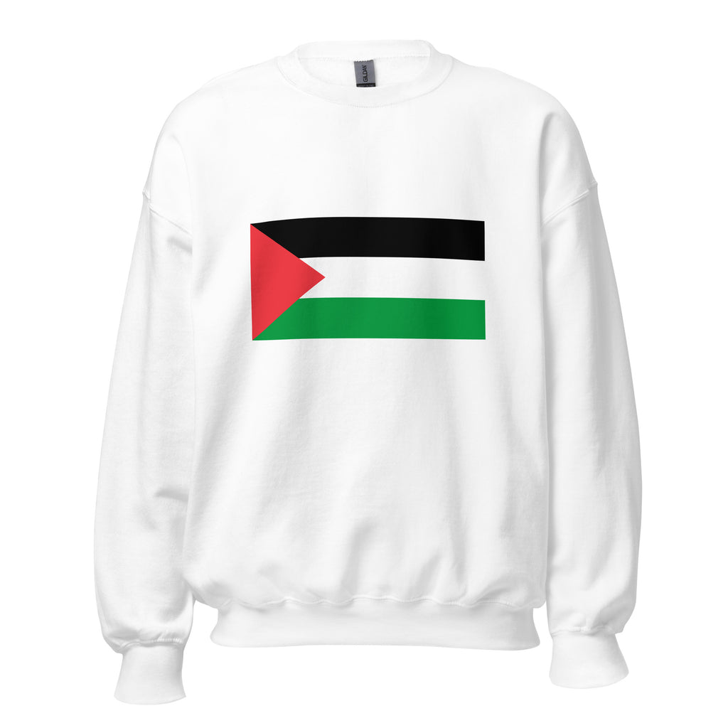 Unisex navy blue sweatshirt featuring Palestinian flag design printed across the front chest