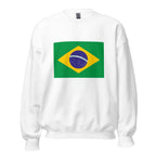 Unisex navy blue sweatshirt featuring Brazilian flag design printed across the front chest