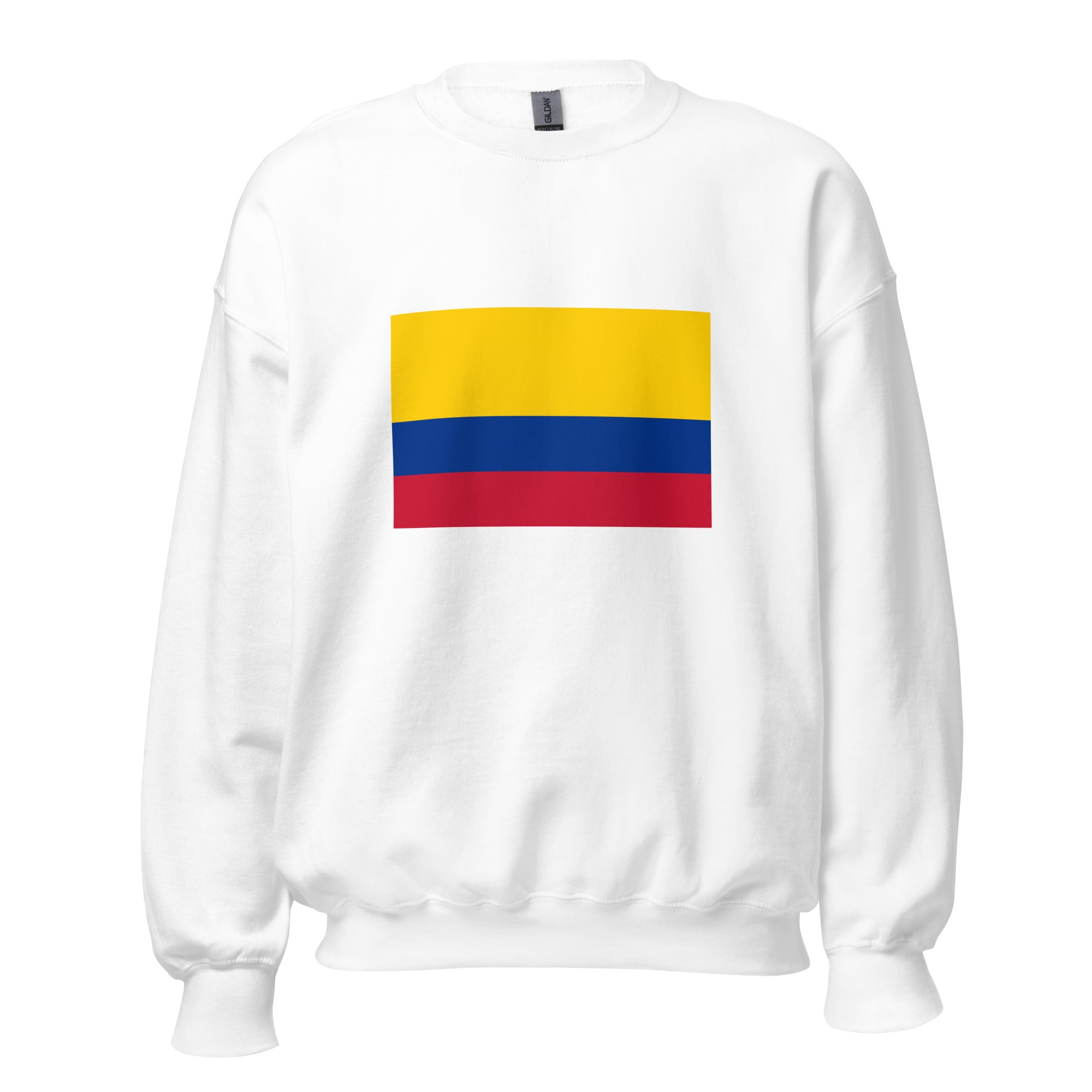 Unisex navy blue sweatshirt featuring Colombian flag design printed across the front chest