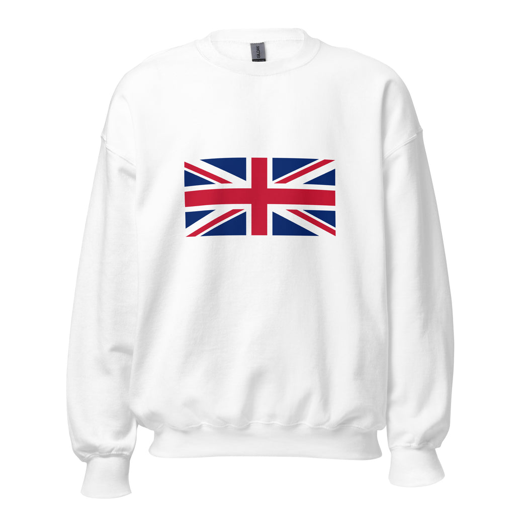 Unisex navy blue sweatshirt featuring British flag design printed across the front chest