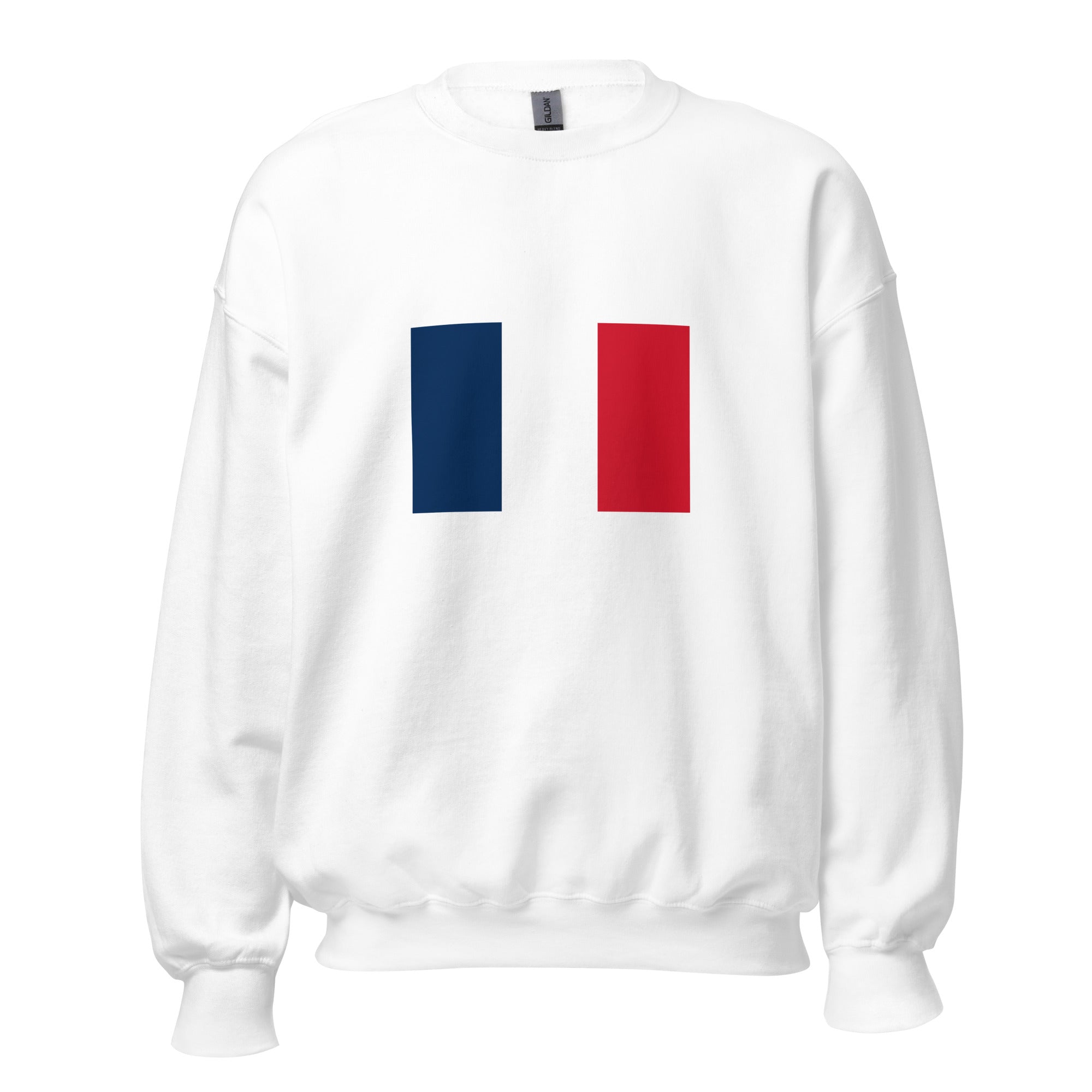 Unisex navy blue sweatshirt featuring French flag design printed across the front chest