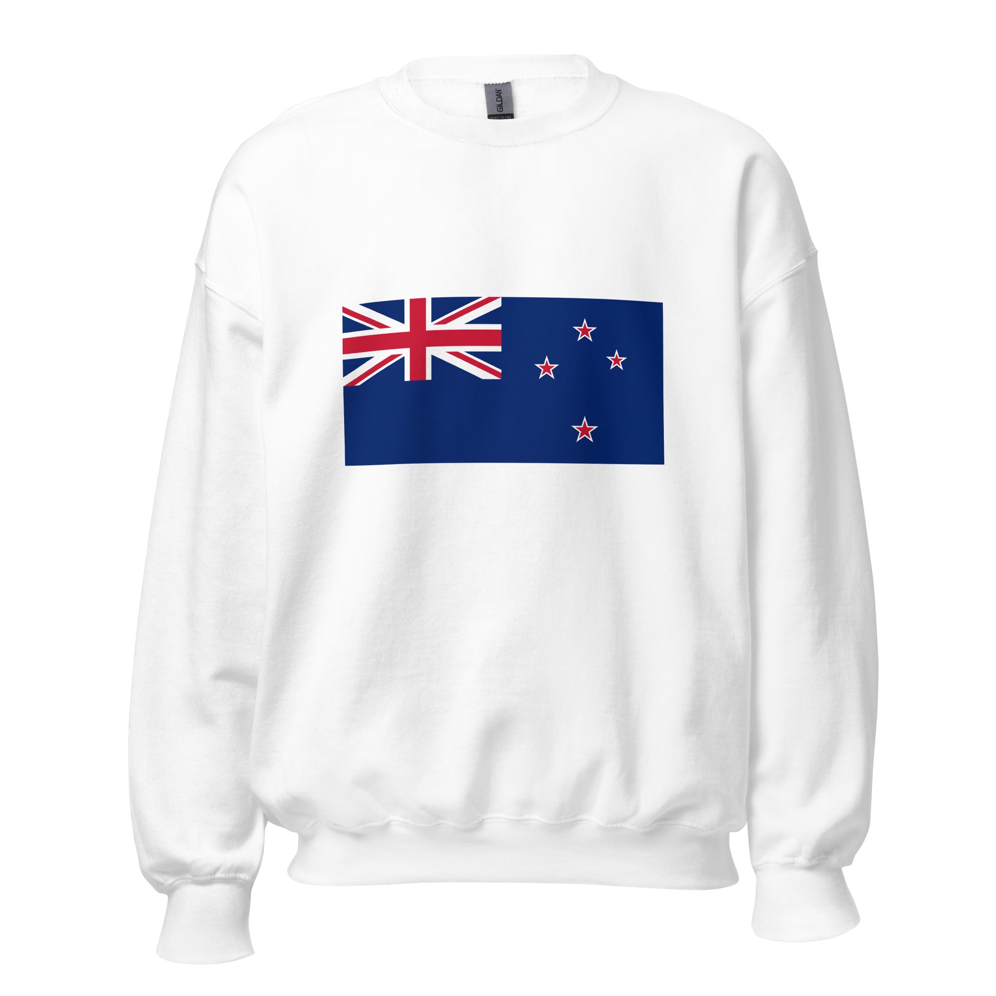 Unisex navy blue sweatshirt featuring New Zealand flag design printed across the front chest