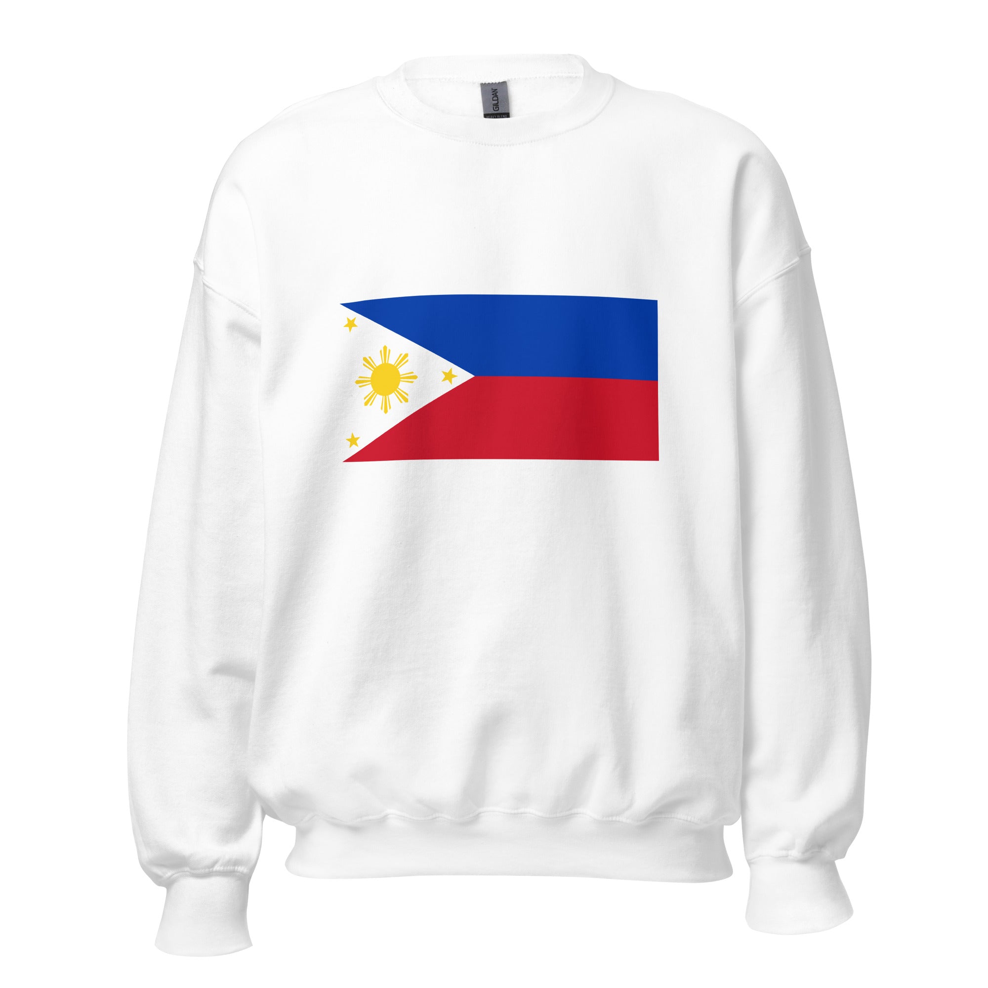 Unisex navy blue sweatshirt featuring Philippine flag design printed across the front chest