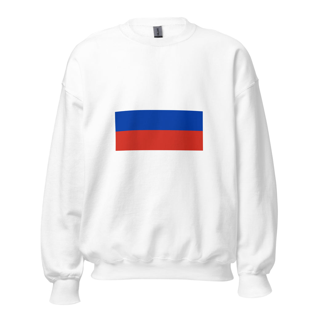 Unisex navy blue sweatshirt featuring Russian flag design printed across the front chest